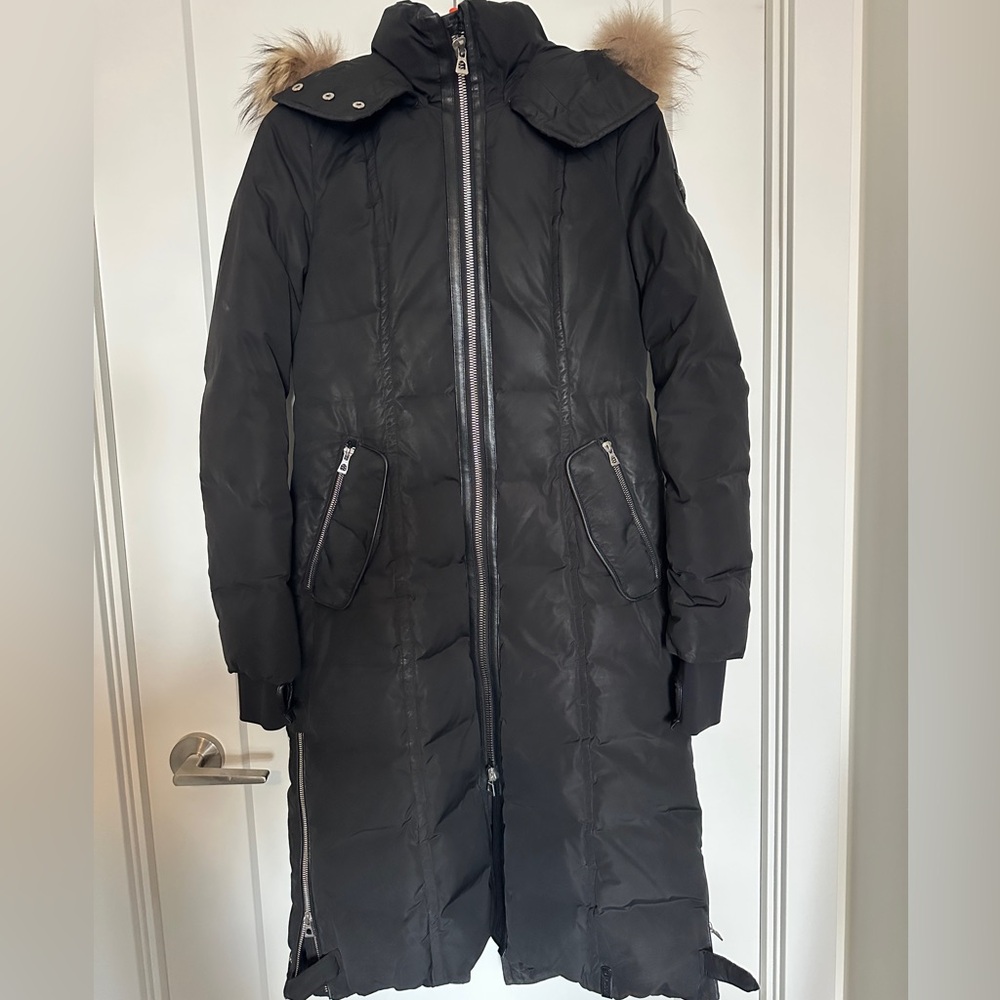 RUDSAK Long Parka Black Puffer Coat with Fur Trim